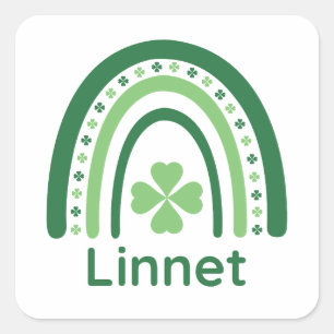Linnet Name Clover Boho Rainbow Square Sticker