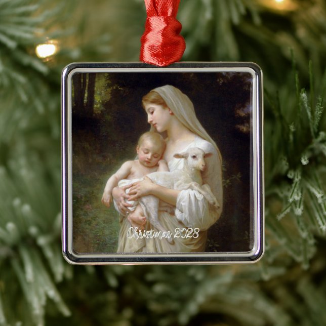 L'innocence Mother Mary and Jesus Custom Text Year Metal Tree Decoration (Tree)