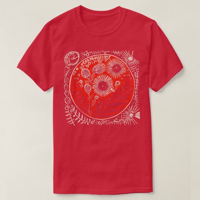 Lino Cut Flowers T-Shirt (Design Front)