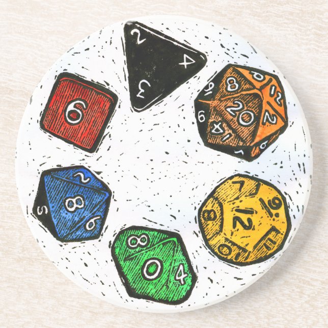 Lino-print Game Dice Coaster (Front)