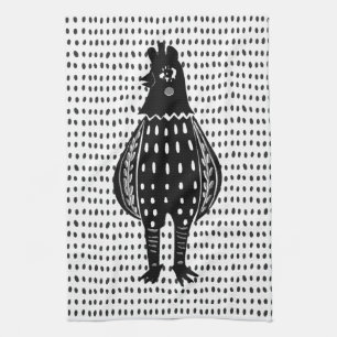 Linocut Chicken Tea Towel