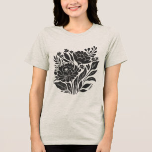 linocut flowers boho botanical Tri-Blend shirt