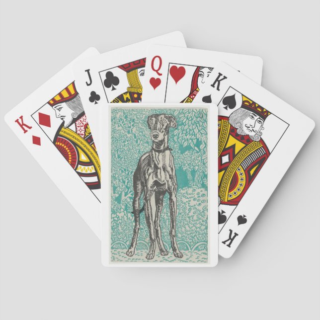 Linocut greyhound playing cards (Back)