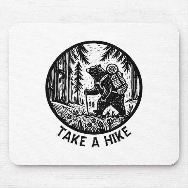 Linocut Hiking  Mouse Mat (Front)