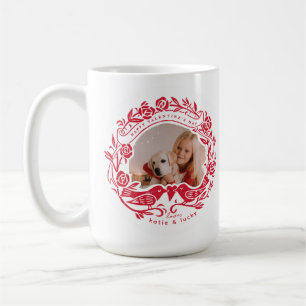Linocut lovebirds and roses Valentine's Day photo Coffee Mug