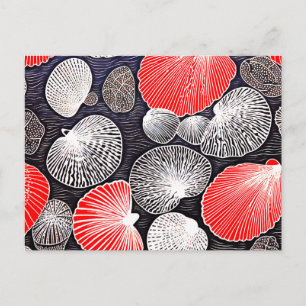 Linocut of Scallop Shells on the Beach Postcard