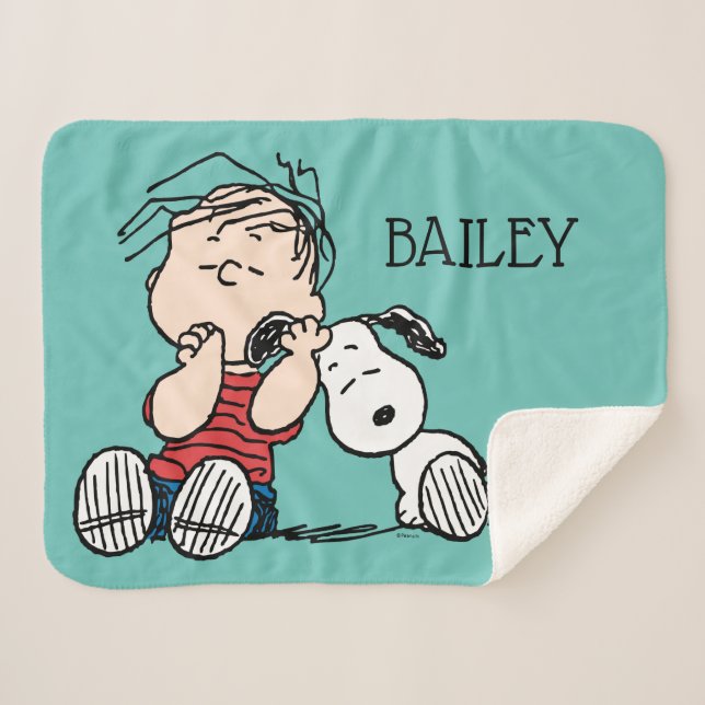 Linus Comforted With Snoopy's Ear Sherpa Blanket (Front (Horizontal))