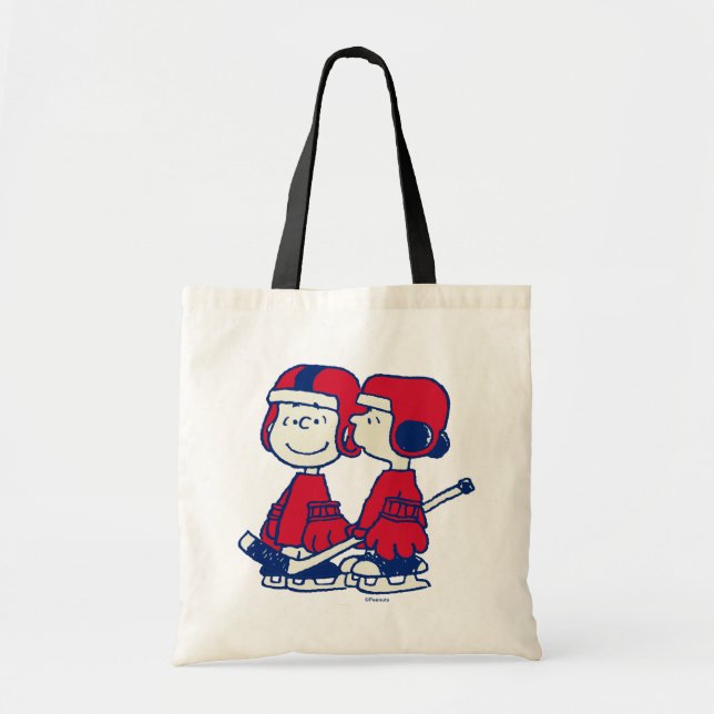 Linus & Lucy Ice Hockey Players Tote Bag (Front)