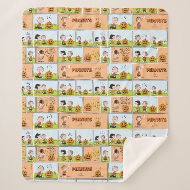 Linus & Lucy | Singing Jack-O-Lantern Sherpa Blanket (Front)