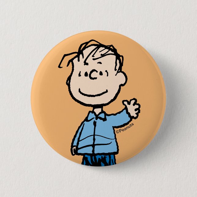 Linus Waving 6 Cm Round Badge (Front)