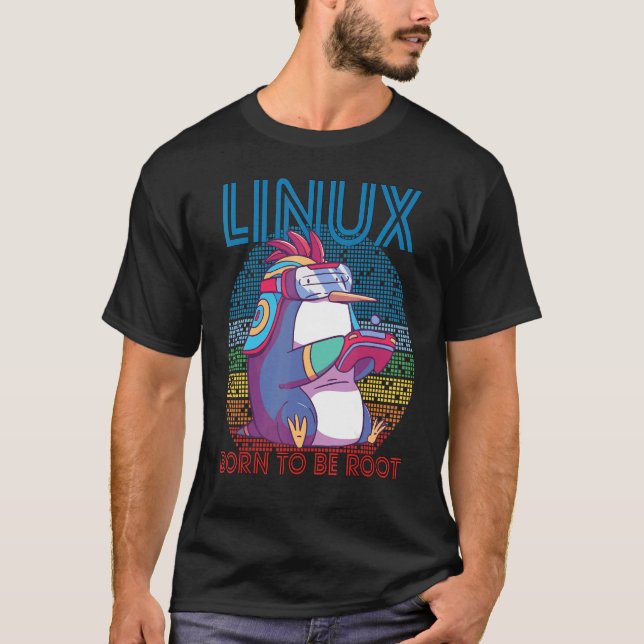Linux Gamer Penguin Root Party Geek Programmer Adm T-Shirt (Front)