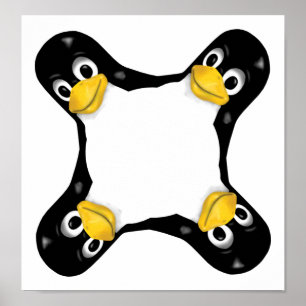 LINUX TUX 4 HEADS POSTER