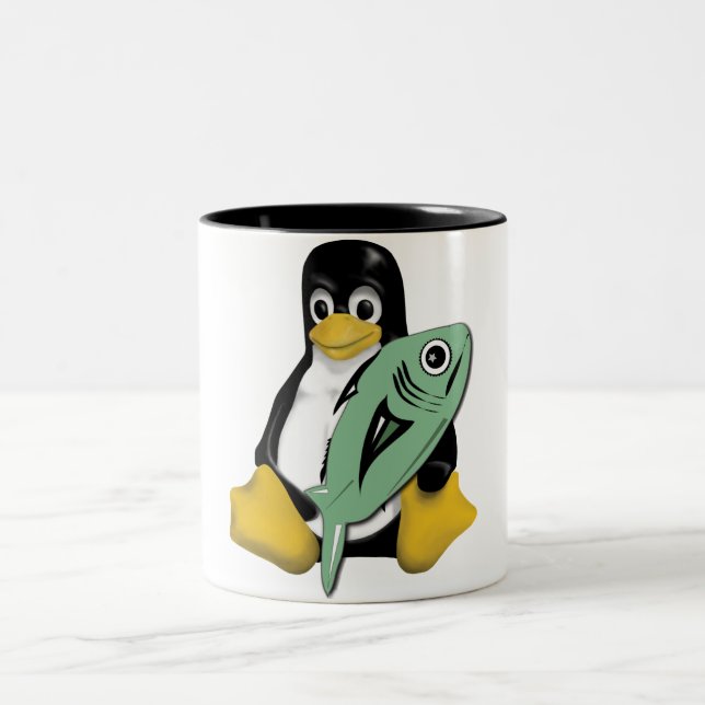 LINUX TUX PENGUIN FISH Two-Tone COFFEE MUG (Center)