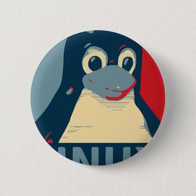 Linux Tux penguin poster head red blue 6 Cm Round Badge (Front)