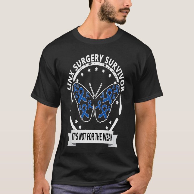 Linx Surgery Survivor blue ribbon butterfly awaren T-Shirt (Front)