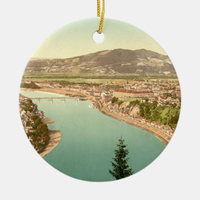 Linz in Austria Ceramic Tree Decoration (Front)