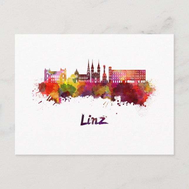 Linz skyline in watercolor postcard (Front)