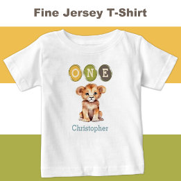 Lion 1st Birthday one with name blue Baby T-Shirt