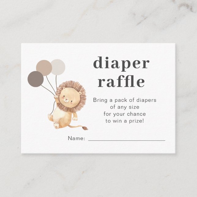 Lion 3 Brown Balloons Diaper Raffle Enclosure Card (Front)