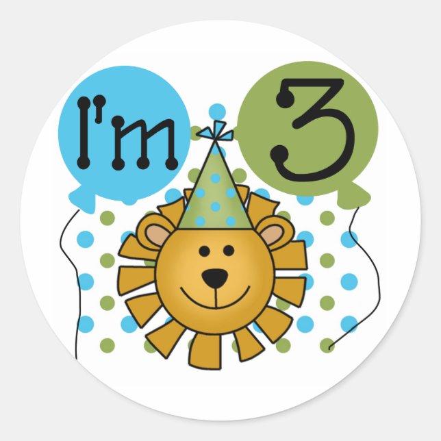 Lion 3rd Birthday T-shirts and Gifts Classic Round Sticker (Front)