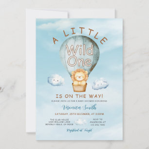 Lion A Little Wild One Hot Air balloon Baby Shower Invitation