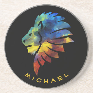 Lion abstract colourful art king crown for men coaster