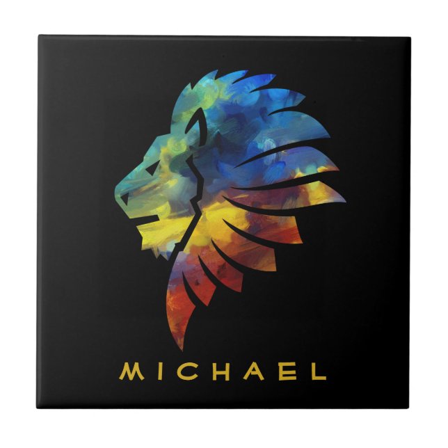 Lion abstract colourful art king crown for men  gl tile (Front)