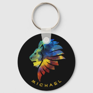 Lion abstract colourful art king crown for men key ring