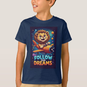 🦁 Lion Aeroplane Adventure Kids Fun Graphic ✈️ T-Shirt