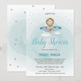 Lion Aeroplane Drive By Baby Shower Invitation