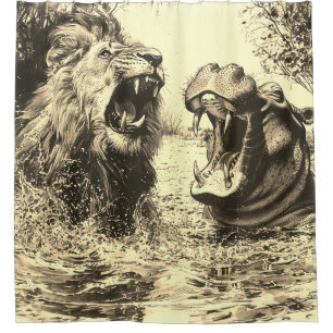 Lion and a Hippo Fighting Shower Curtain