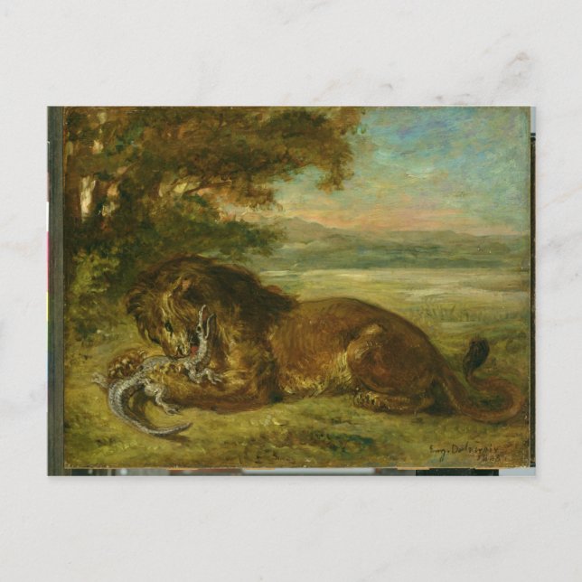 Lion and Alligator, 1863 Postcard (Front)