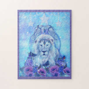 Lion and butterflies by Renee Lavoie Jigsaw Puzzle