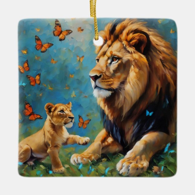 Lion And Cub Ceramic Ornament (Front)