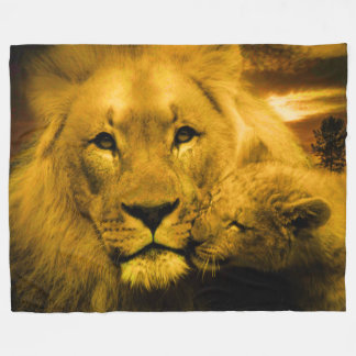 Lion and Cub Custom Fleece Blanket, Large Blanket