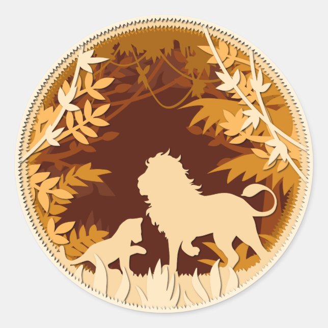 Lion And Cub Silhouette Animal Scene Classic Round Sticker (Front)