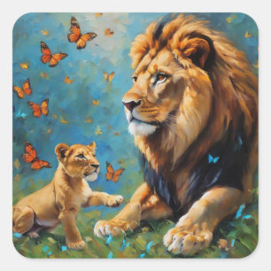 Lion And Cub Square Sticker