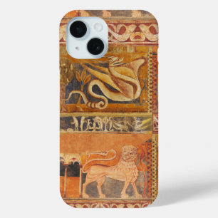 LION AND DRAGON Mediaeval Fresco in Yellow Orange iPhone 15 Case