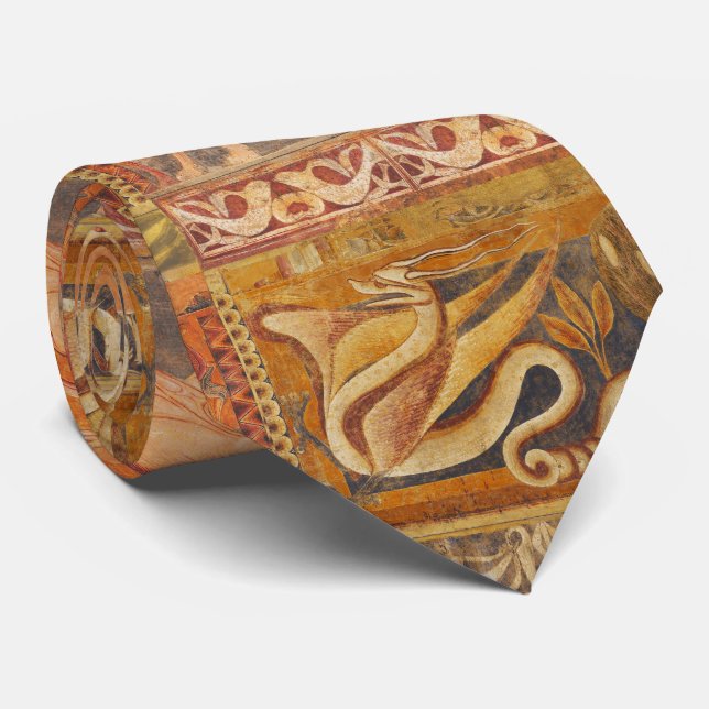 LION AND DRAGON Mediaeval Fresco in Yellow Orange Tie (Rolled)