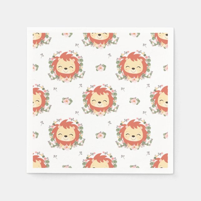 Lion And Flower Tattoo Napkin (Front)