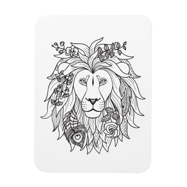 Lion And Flowers Doodle Magnet (Vertical)