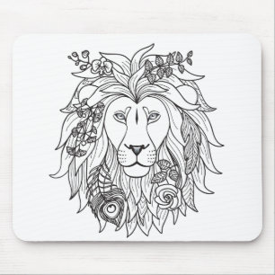 Lion And Flowers Doodle Mouse Mat