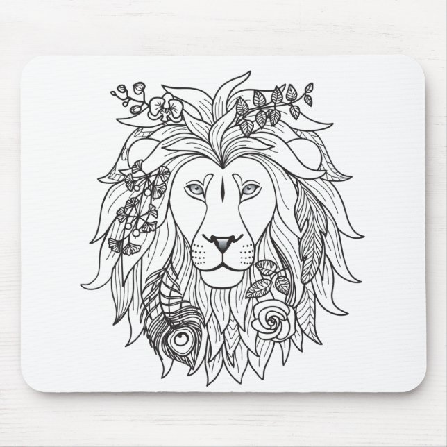 Lion And Flowers Doodle Mouse Mat (Front)