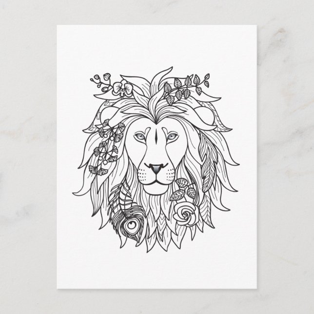 Lion And Flowers Doodle Postcard (Front)