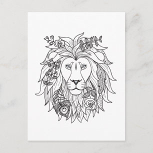 Lion And Flowers Doodle Postcard