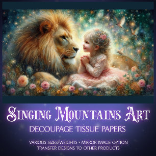 Lion and Girl Christian Art Decoupage Tissue Paper
