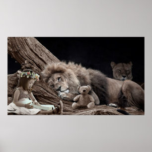 Lion and Girl Poster
