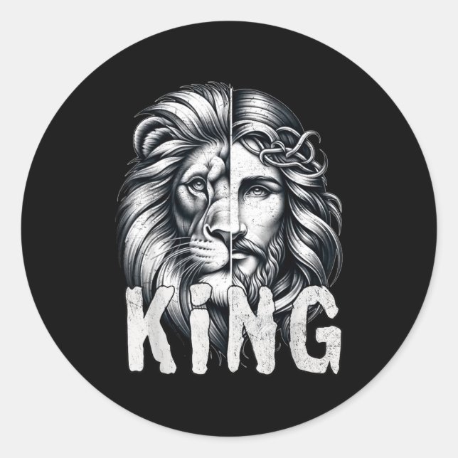 Lion And Jesus King Christian Faith Design  Classic Round Sticker (Front)
