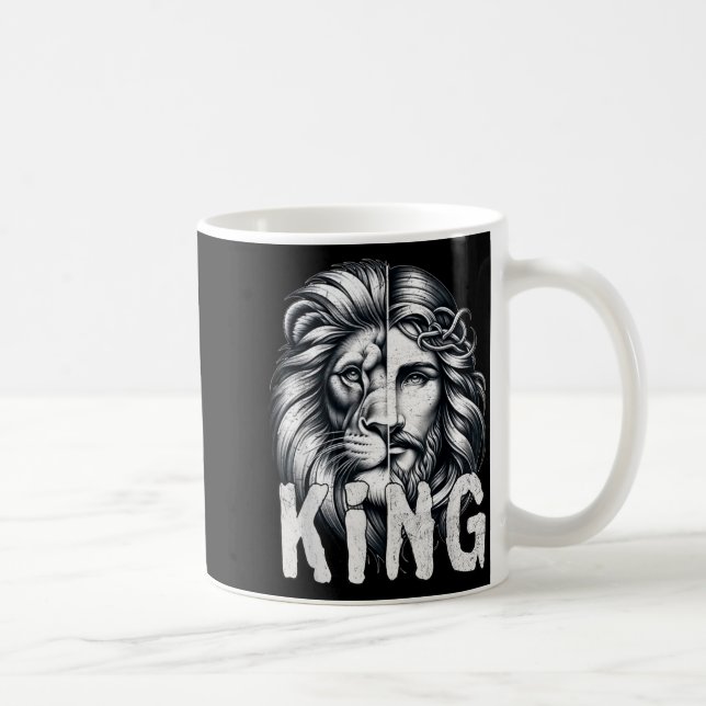 Lion And Jesus King Christian Faith Design  Coffee Mug (Right)