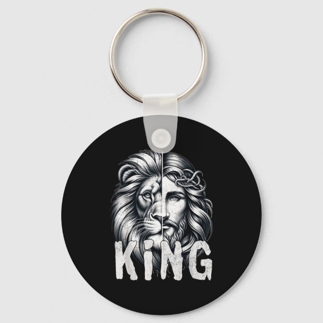 Lion And Jesus King Christian Faith Design  Key Ring (Front)